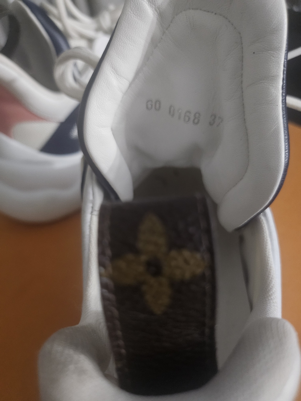 Louis Vuitton White Leather Sneakers with Brown Monogram Heel Tab